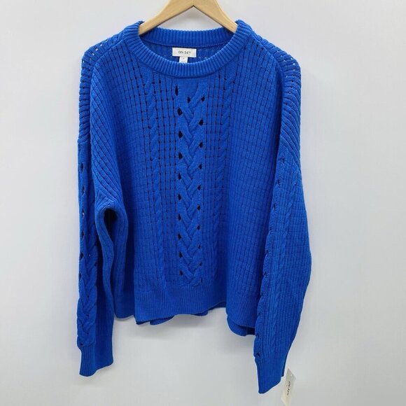 On 34th Womens Plus Size 1X Crewneck Cotton-Blend Cable-Knit Sweater $59 193 - Picture 2 of 7